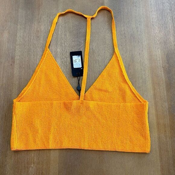 Rag & Bone Womens Soleil Bra Crop Top XL‎ Golden Yellow Ribbed Knit - Picture 5 of 14